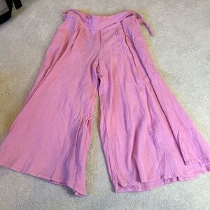 Raviya Pink Cotton Wide Leg Cropped Pants with Tie Waist Detail Size S